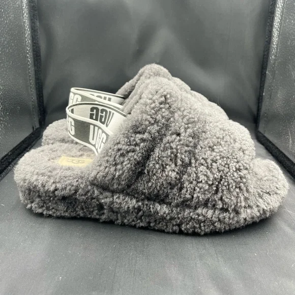 UGG Charcoal Fluffy Slides - Picture 3 of 11